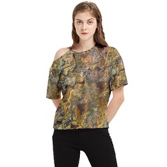 Rusty Orange Abstract Surface One Shoulder Cut Out Tee by dflcprintsclothing