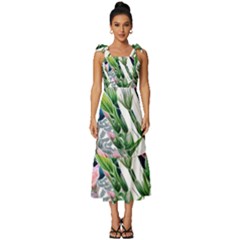 Sumptuous Watercolor Flowers Tie-strap Tiered Midi Chiffon Dress by GardenOfOphir