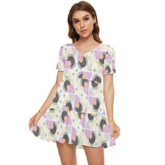 Pattern Pastel Drawing Art Tiered Short Sleeve Babydoll Dress by Ravend