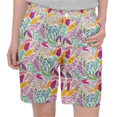 Leaves Colorful Leaves Seamless Design Leaf Pocket Shorts by Ravend