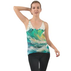 Ai Generated Waves Ocean Sea Tsunami Nautical Art Chiffon Cami by Ravend