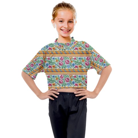 Flower Fabric Fabric Design Fabric Pattern Art Kids Mock Neck Tee by Ravend