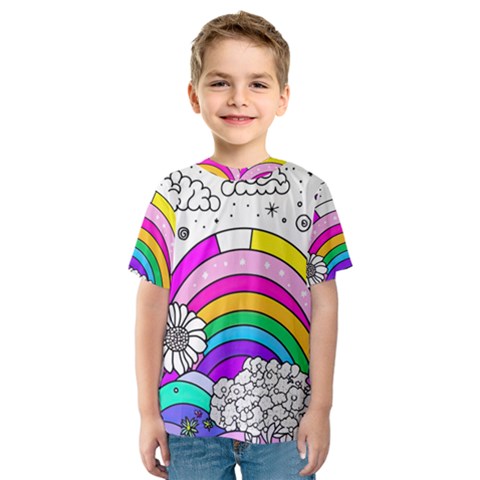 Rainbow Fun Cute Minimal Doodle Drawing Art Kids  Sport Mesh Tee by Ravend