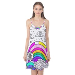 Rainbow Fun Cute Minimal Doodle Drawing Art Camis Nightgown  by Ravend