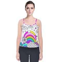 Rainbow Fun Cute Minimal Doodle Drawing Art Velvet Spaghetti Strap Top by Ravend