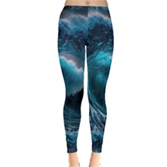 Tsunami Waves Ocean Sea Water Rough Seas 4 Inside Out Leggings by Ravend