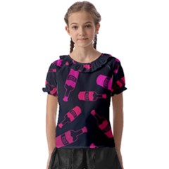 Wine Wine Bottles Background Graphic Kids  Frill Chiffon Blouse by Ravend