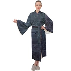 Circuit Board Circuits Mother Board Computer Chip Maxi Velvet Kimono by Ravend