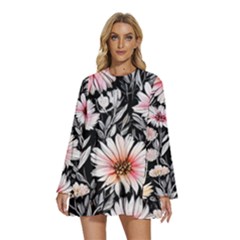 Bountiful Blossoms Round Neck Long Sleeve Bohemian Style Chiffon Mini Dress by GardenOfOphir