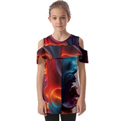 Ai Generated Swirl Splash Blaze Design Art Fold Over Open Sleeve Top by Ravend