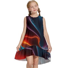 Ai Generated Swirl Splash Blaze Design Art Kids  Frill Swing Dress by Ravend