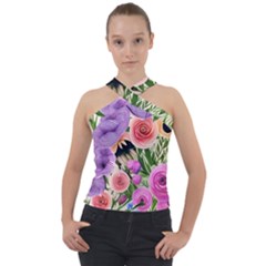 Brittle And Broken Blossoms Cross Neck Velour Top by GardenOfOphir