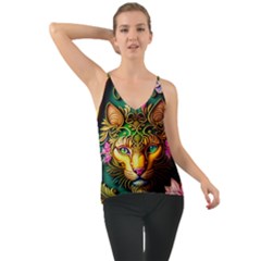 Ai Generated Paisley Pattern Feline Floral Chiffon Cami by Ravend