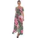 Nature-inspired Flowers Off Shoulder Open Front Chiffon Dress View1