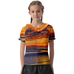 Nature s Sunset Over Beach Kids  Frill Chiffon Blouse by GardenOfOphir