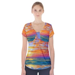 Summer Sunset Short Sleeve Front Detail Top by GardenOfOphir