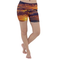 Orange Sunburst Lightweight Velour Yoga Shorts by GardenOfOphir