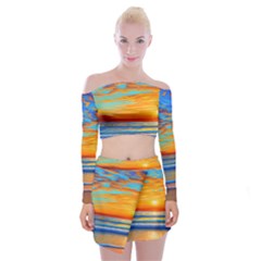 Golden Sunsets Over The Ocean Off Shoulder Top With Mini Skirt Set by GardenOfOphir