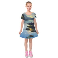 Incredible Sunset Kids  Short Sleeve Velvet Dress by GardenOfOphir