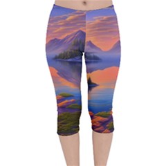 Loveliest Sunset Velvet Capri Leggings  by GardenOfOphir