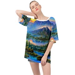 Stunning Sunset By The Lake Oversized Chiffon Top by GardenOfOphir