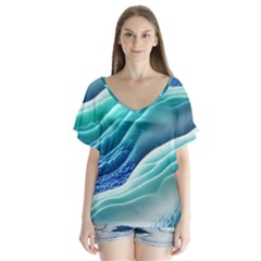 Pastel Beach Wave I V-neck Flutter Sleeve Top by GardenOfOphir