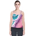 Summer Waves In Pink Ii Velvet Spaghetti Strap Top View1