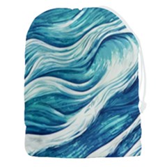 Abstract Blue Ocean Waves Drawstring Pouch (3xl) by GardenOfOphir