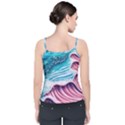 Pink Wave Crashing On The Shore Velvet Spaghetti Strap Top View2