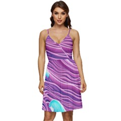 Pink Water Waves V-neck Pocket Summer Dress  by GardenOfOphir