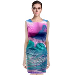 Pink Waves On The Beach Sleeveless Velvet Midi Dress by GardenOfOphir