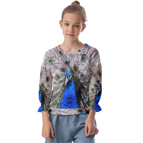 Peacock Bird Animal Feather Nature Colorful Kids  Cuff Sleeve Top by Ravend