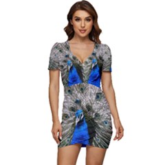Peacock Bird Animal Feather Nature Colorful Low Cut Cap Sleeve Mini Dress by Ravend