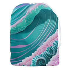 Pink Ocean Waves Drawstring Pouch (3xl) by GardenOfOphir