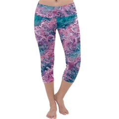 Ocean Waves In Pink Ii Capri Yoga Leggings by GardenOfOphir