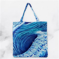 Simple Blue Ocean Wave Grocery Tote Bag by GardenOfOphir