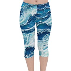 Summer Ocean Waves Velvet Capri Leggings  by GardenOfOphir