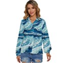 Summer Ocean Waves Women s Long Sleeve Button Down Shirt View1