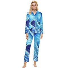 Wave Womens  Long Sleeve Velvet Pocket Pajamas Set by GardenOfOphir