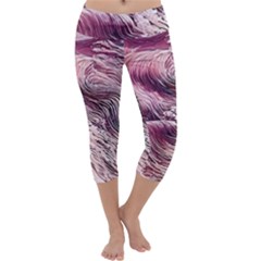 Abstract Pink Ocean Waves Capri Yoga Leggings by GardenOfOphir