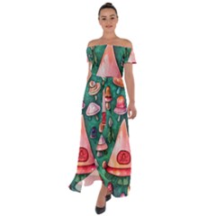 Magic Mushroom Wizardry Off Shoulder Open Front Chiffon Dress by GardenOfOphir