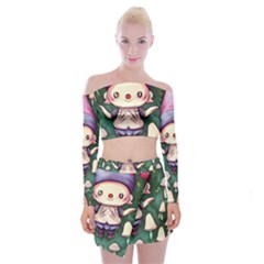 Toadstool Mushrooms Off Shoulder Top With Mini Skirt Set by GardenOfOphir