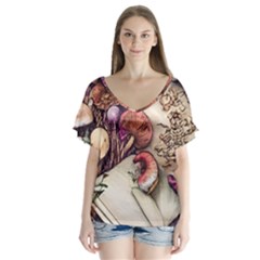 Toadstools And Charms For Necromancy And Conjuration V-neck Flutter Sleeve Top by GardenOfOphir