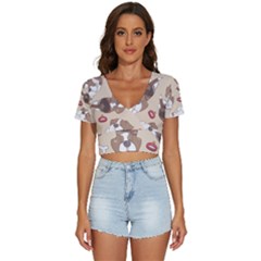 Beagle Satin Short Sleeve Pajamas Set V-neck Crop Top by coretdikit