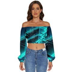Background Patterns Geometric Glass Mirrors Long Sleeve Crinkled Weave Crop Top by Ravend
