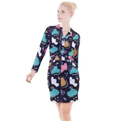 Art Patterns Design Wallpaper Background Print Button Long Sleeve Dress by Ravend