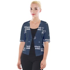 Space Dino Art Pattern Design Wallpaper Background Cropped Button Cardigan by Ravend