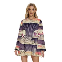 Magicians  Choice Mushroom Spellcharms Round Neck Long Sleeve Bohemian Style Chiffon Mini Dress by GardenOfOphir