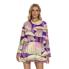Glamourous Mushrooms For Enchantment And Spellwork Round Neck Long Sleeve Bohemian Style Chiffon Mini Dress by GardenOfOphir