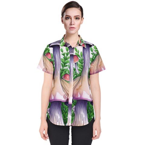 Conjuring Charm Of The Mushrooms Women s Short Sleeve Shirt by GardenOfOphir